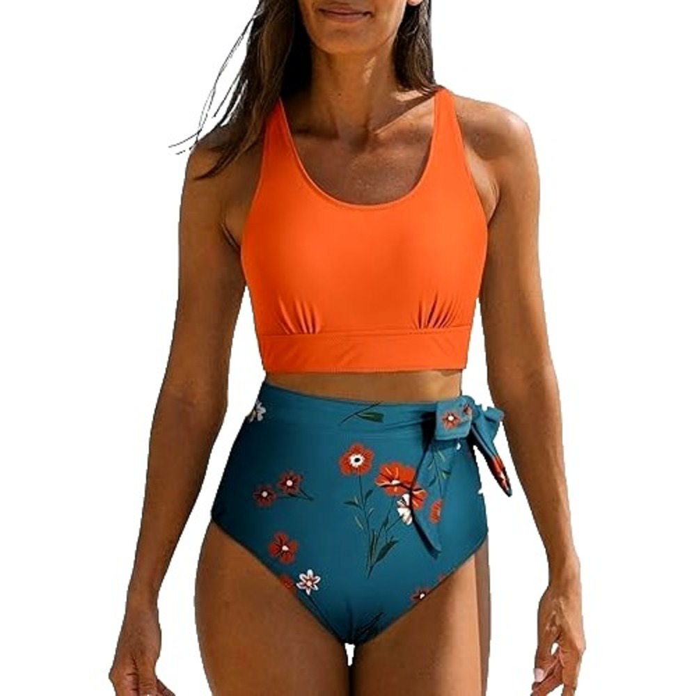 Dokotoo Scoop Neck Racerback Top Tummy Control Tie Knot 2 Pc Swimsuit L NWT